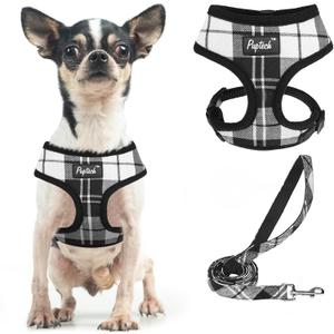 PUPTECK Soft Mesh Dog Harness and Leash Set Pet Puppy Cat Comfort Padded Vest No Pull Harnesses, Black&White, XS (XS (NECK: 10", CHEST: 10"-14"))