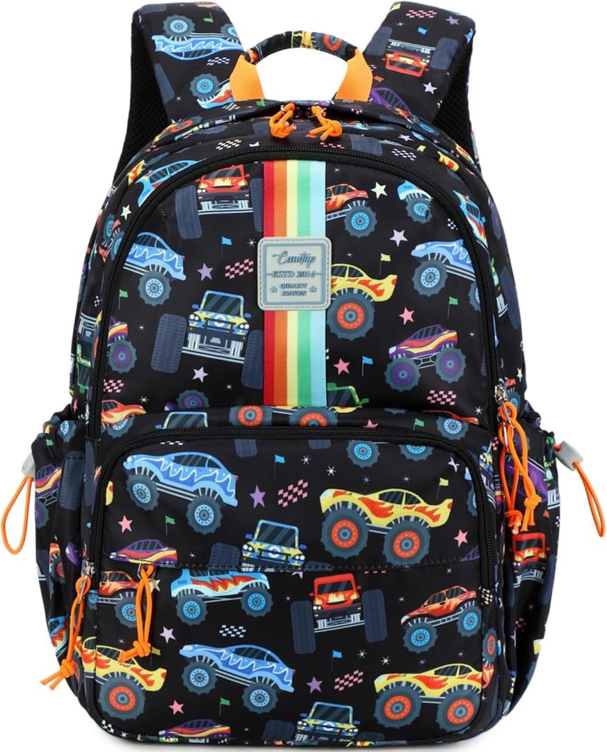 CAMTOP Preschool Backpack for Kids Boys Girls Toddler Backpack Kindergarten School Bookbags with Lunch Pocket for Age 3-8 (Rainbow Black)