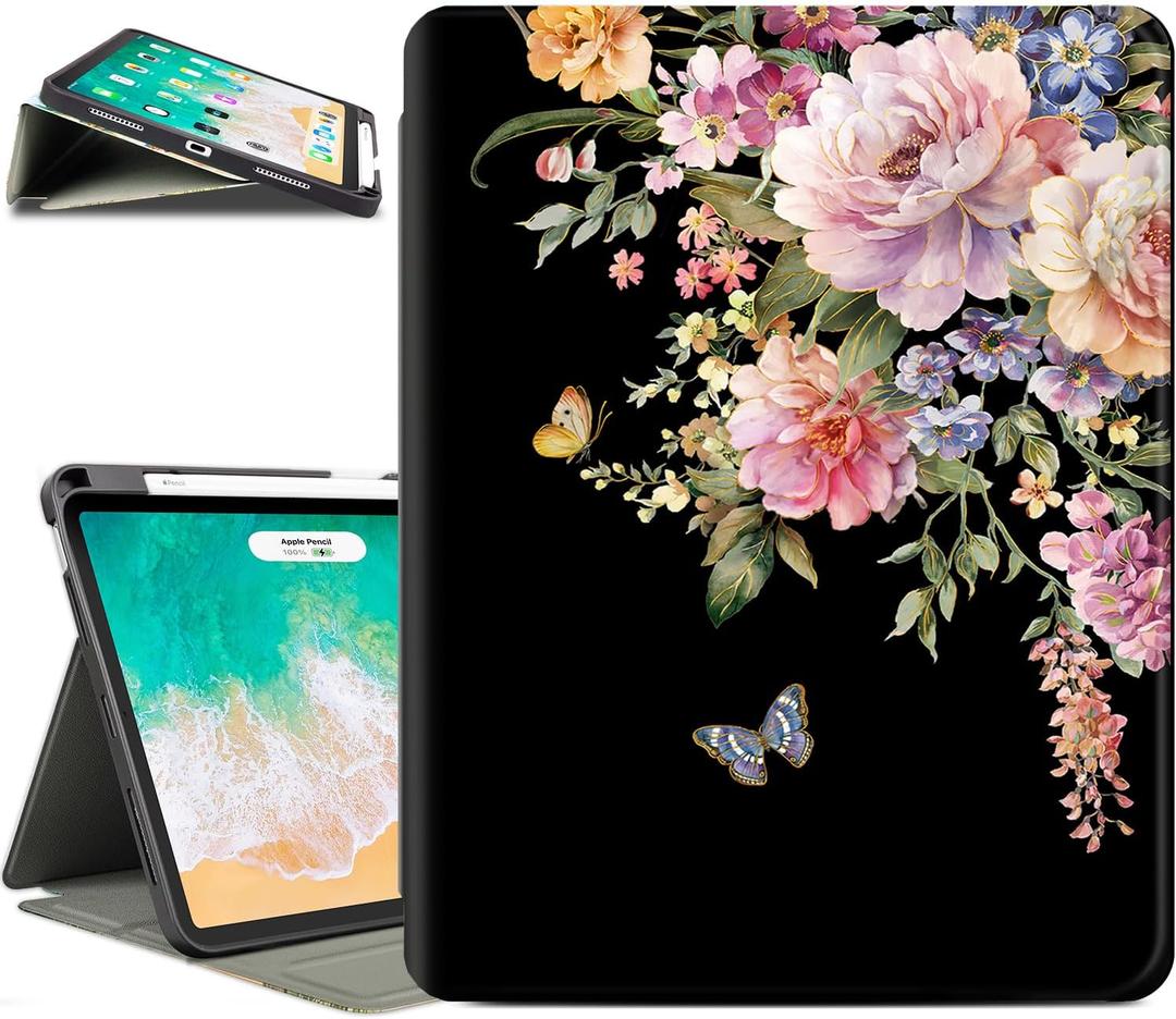 Vimorco for iPad Air 11 Inch Case M4/M3/M2 2026/2025/2024, for iPad Air 5th/4th Generation Cases 10.9-inch, Fit iPad Pro 11 Inch Case 4th/3rd/2nd/1st Generation, Pencil Holder/Typing Stand, Floral (Flower Butterfly)