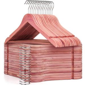 TOPIA HANGER American Red Cedar Wooden Hangers 30 Pack, Clothes Hangers for Closet, Wood Suit Hangers with Smooth Cut Notches, 360 Flexible Hook, Non-Slip Pants Bar (Natural)
