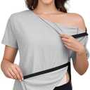 Women's Post Shoulder Surgery Tear Away Shirt Short Sleeve Side Snap Chemo Port Postpartum Shirts Adaptive Clothing (Gray, S)