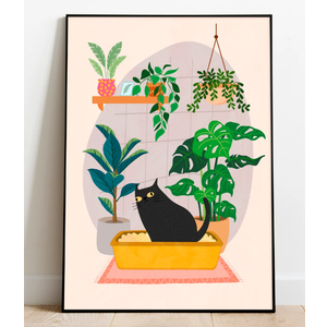 Black Cat Bathroom Canvas Wall Art Funny Cute Vintage Cats Wall Decor Pictures Green Plants Black Cat Posters Prints for Bathroom Toilet Decoration Ready To Hang, Pack of 3