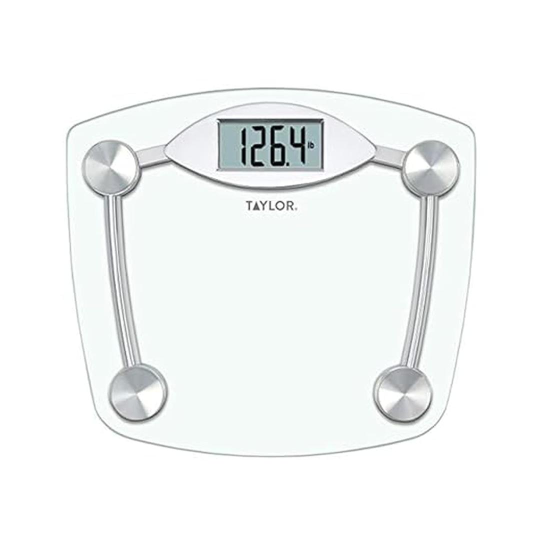 Taylor Digital Bathroom Scale, Body Weight Scale, Instant On and Off, 400 lb Capacity, Sturdy Clear Glass with Chrome-Finish Base