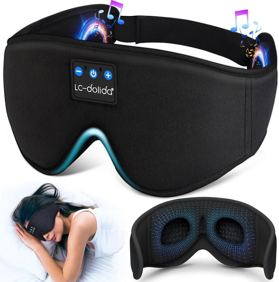 LC-dolida Sleep Headphones, 3D Sleep Mask Bluetooth Wireless Music Eye Mask, Sleeping Headphones for Side Sleepers Sleep Mask with Bluetooth Headphones Ultra-Thin Stereo Speakers Perfect for Sleeping (Black) LC-dolida Sleep Headphones, 3D Sleep Mask Bluetooth Wireless Music Eye Mask, Sleeping Headphones for Side Sleepers Sleep Mask with Bluetooth Headphones Ultra-Thin Stereo Speakers Perfect for Sleeping (Black)