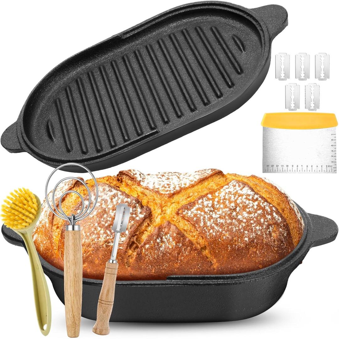 Cast Iron Dutch Oven for Bread Baking Pre Seasoned Cast Iron Loaf Pan with Lid and Sourdough Baking Supplies Nonstick Dutch Oven Pot for Homemade Bread