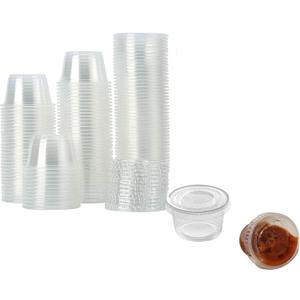 250 Sets Disposable Plastic Portion Cups with Lids, 0.75 oz Clear Round Condiment Containers - Leak-Resistant Flip-Top Lids, Stackable for Snacks & Sauces