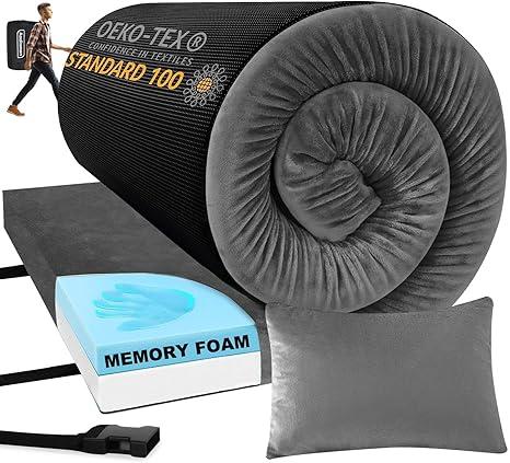 Aodisman Sleeping Pad,3-inch Thick Memory Foam Camping Mattress,Portable Roll-Up Mat for Car/Tent/Floor/Cot/Travel,Comfortable Pad for Guests Sleepover