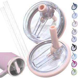 Leak Proof Flip Straw Lid Replacement for 40oz Stanley Quencher H2.0, No Spill Accessories with Extended Straw &Enhanced Sealed Lid (Pink)