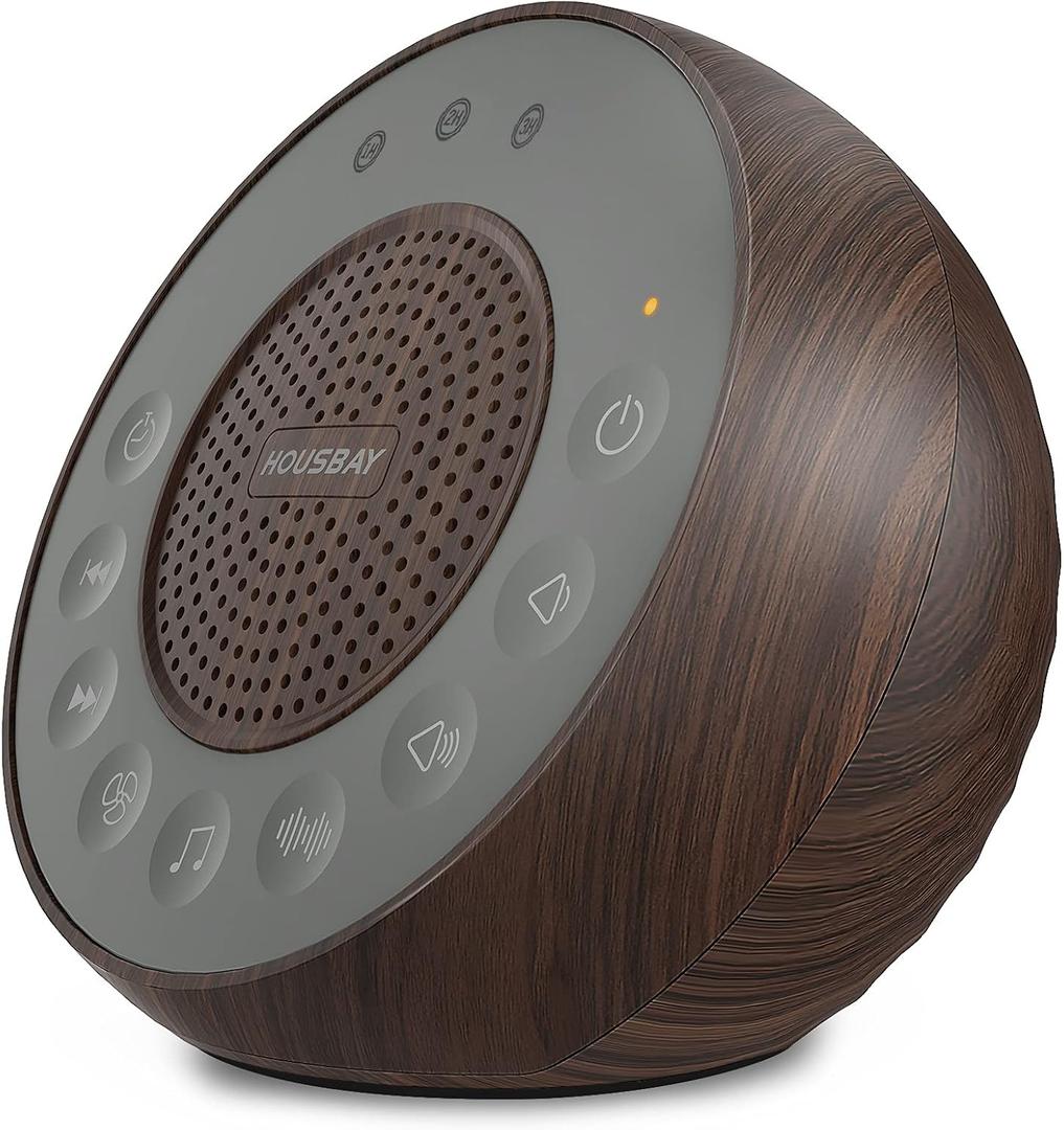 Housbay White Noise Machine with 31 High Fidelity Soothing Sounds, 5W High Power Loud Enough Speaker, Easy Volume Control, Sleep Timer, Sound Machine for Baby, Kids, Adults, Light Sleeper -Wood Grain (Dark Walnut)
