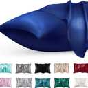 Satin Silk Pillowcase for Skin and Hair, 2 Pack - Envelope Closure - Bedding Queen Pillow Cases(20" x 30"), Soft Breathable Smooth Cooling Silk Pillow Covers for Sleeping, Navy
