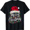 Merry Christmas Lights Red Santa Hat Xmas Family Men Women T-Shirt, Size S