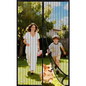 Door Screen Magnetic Closure Heavy Duty, Magnetic Mesh Screen DoorMosquito and Bug Screen for DoorwayRetractable Screen Doors,Sliding Door Screen for Single Door Fit Door Size 30" W x 80" H