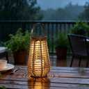 Solar Lanterns Outdoor Waterproof, Vase-Shaped Solar Lantern with Handle, Hand-Wound Rope Outdoor Lantern Dusk to Dawn 6-8Hr, Hanging & Tabletop Decor for Garden/Patio