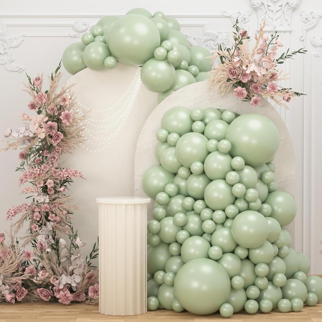 108Pcs Dusty Green Double Stuffed Balloons Different Size, 18/12/10/5 inch Light Olive Mist Green Balloons Garland Arch kit for Baby Shower Neutral Birthday Bridal Party Decoration