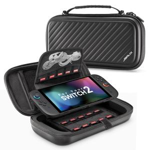 JSAUX Carrying Case for Nintendo Switch 2, Protective Hard Shell Case with 15 Game Card Slots, Portable Travel Bag for Switch 2 Console and Accessories, Black