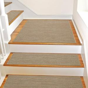 SMILOOL Non Slip Stair Landing Rug for Wooden Steps Indoor, Stair Landing Mat Square 31" x 31" Landing Rugs for Wood Stairs, Carpet Stair Treads Matching Mats, Beige