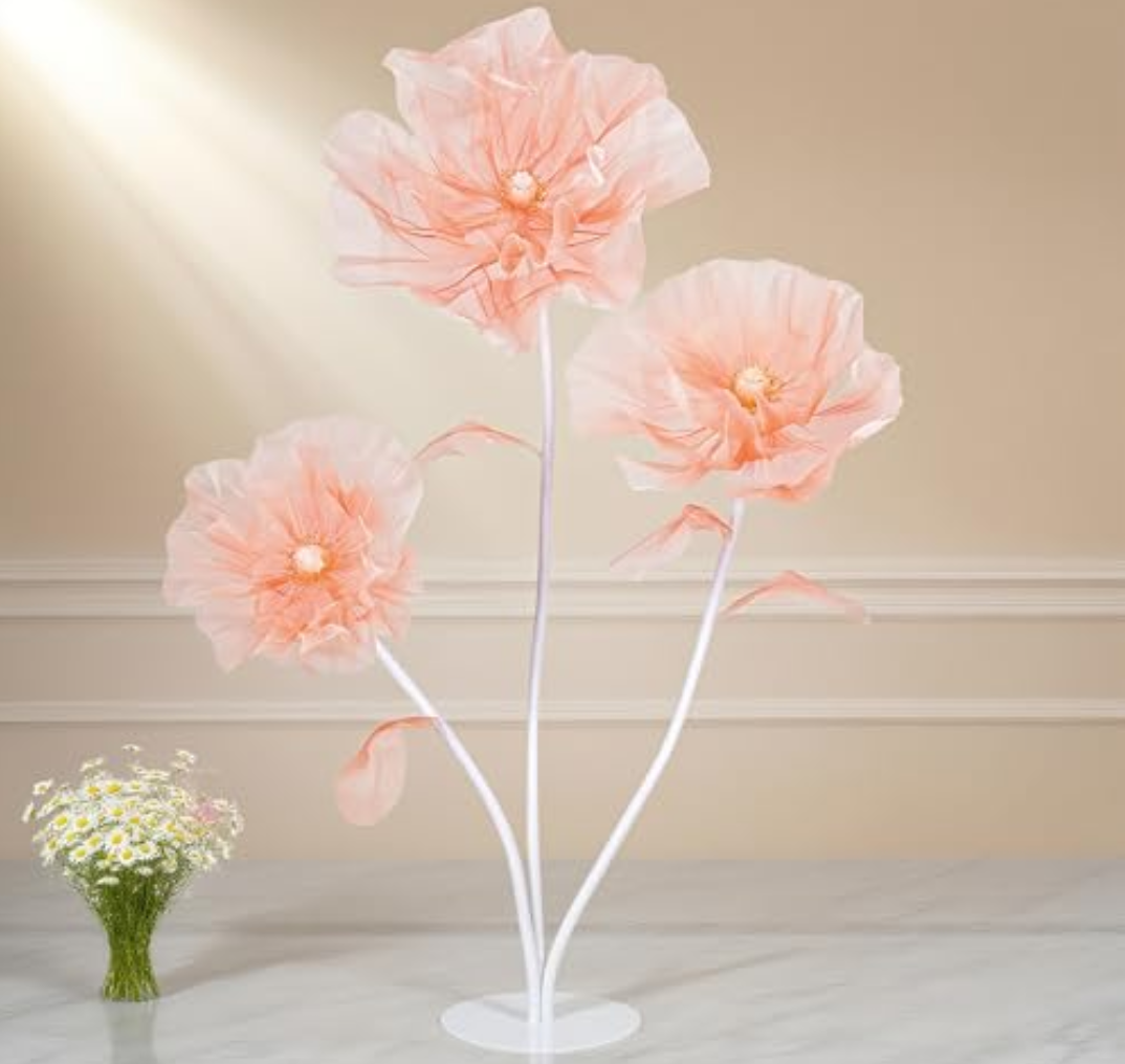 Flowers with Stand Base Large Artificial Silk Floral for Wedding Birthday Party Window Display Outdoor Decor (Orange)