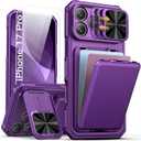 SSLOTSCASE for iPhone 17 Pro Wallet Case with 2X Screen Protector, Card Holder & Slide Lens Cover & Camera Stand & Kickstand, Military-Grade Shockproof Protective Cover for iPhone 17 Pro, Dark Purple