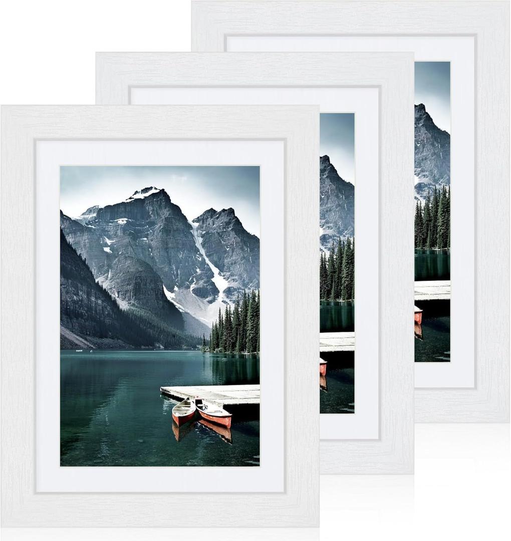Hongkee 5x7 White Picture Frames Set of 3, Made of Wooden and Glass Photo frame - Displays Picture 4x6 with Mat or 5 x 7 without Mat, Desktop & Wall Collage Frame set
