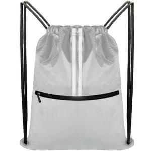 Large Drawstring Backpack Bag Sports Draw String Gym Bag for Women (Silver Gray)