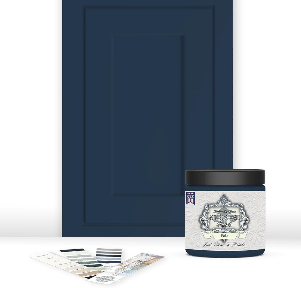 ALL-IN-ONE Paint, Durable cabinet and furniture paint. Built in primer and top coat, no sanding needed. Includes our 30 featured color card - Polo (dark navy), 8oz Sample (8 Fl Oz (Pack of 1))