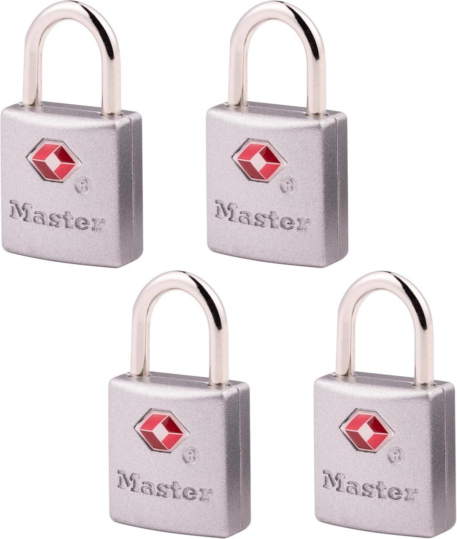 Master Lock Brass TSA Locks for Luggage with Key, TSA Approved Keyed Padlock for Backpacks, Suitcases, and Luggage, Zipper Lock, 4 Pack, 4683Q