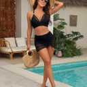 Blooming Jelly Womens High Waisted Bikini Sets Two Piece Tummy Control Swimsuits 2026 Mesh Swim Skirt Bathing Suit (Black, L)