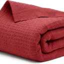 Salt Earth 100% Cotton Waffle Blanket, King Size 106"x92"  Lightweight All Season Throw Blanket for Couch, Bed & Bedroom, Soft Modern Cozy Cotton Blanket (Red)