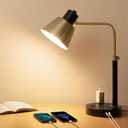 Desk Lamp with Dual USB Charging Port, Heavy Duty Metal Table Lamp, 340 Degree Swivel Arms, Easy Assembly with Cord Guide, Reading Lamp for Home Office Bedroom, Black & Gold (Bulb Not Included)