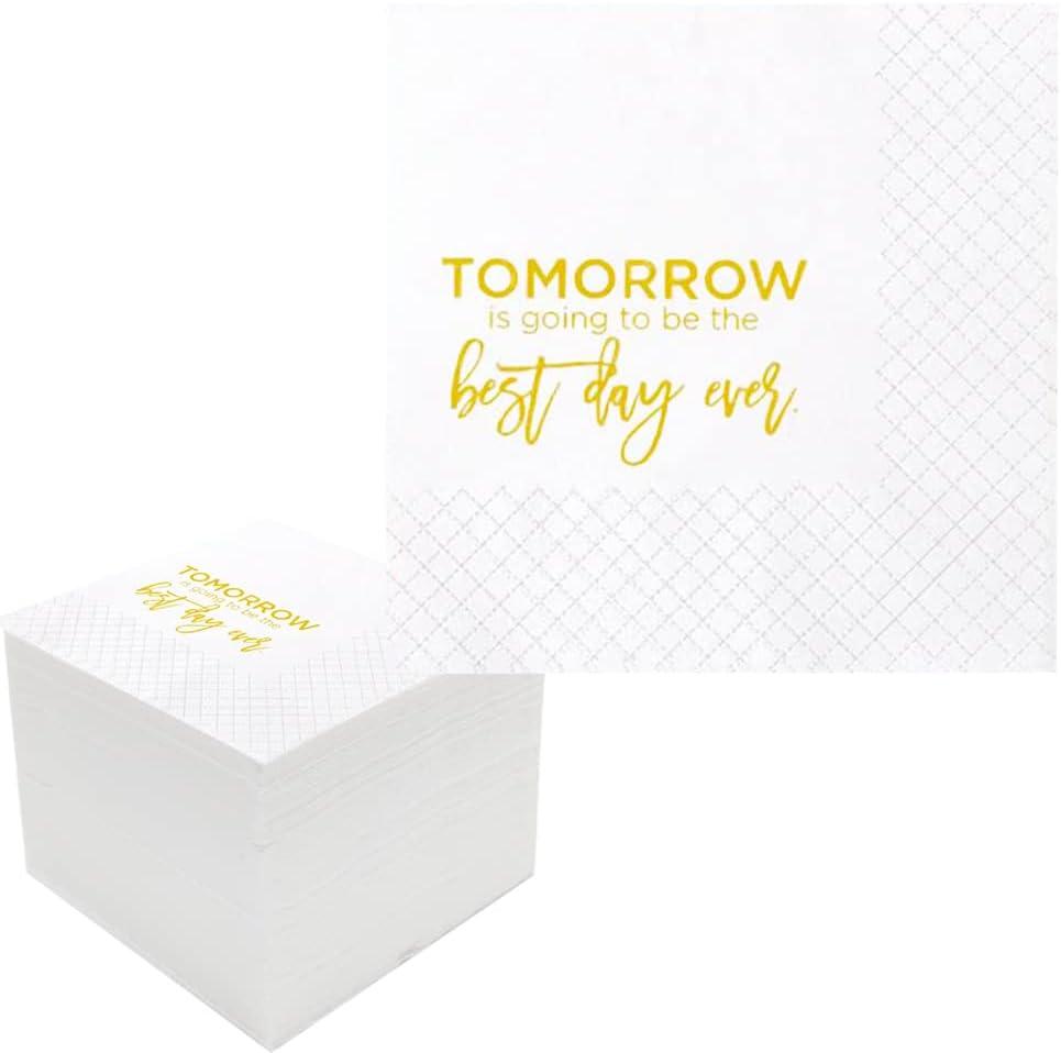 Rehearsal Dinner Cocktail Napkins, 100 Pack Tomorrow Is Going To Be The Best Day Ever Disposable Paper Napkins for Rehearsal Dinner Wedding Bridal Shower Engagement Bachelor| 2-Ply, 5x5 Inches