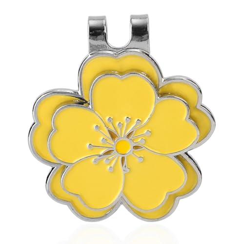 3 x lasuroa Magnetic Golf Ball Marker with Hat Clip, Flower Shape Magnetic Golf Hat Clip Ball Marker Set Sport Decoration Accessories for Men Women Golfer (Yellow)