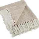 DII Herringbone Striped Collection Cotton Throw Blanket, 50x60, Stone