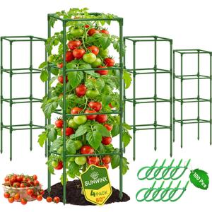 4 Pack Square Tomato Cages for Garden, 60 Inch Adjustable Tomato Stakes, Metal Tomato Trellis, Garden Plant Support for Potted Climbing Plants, Vegetables Flowers Fruits, Raised Garden Bed