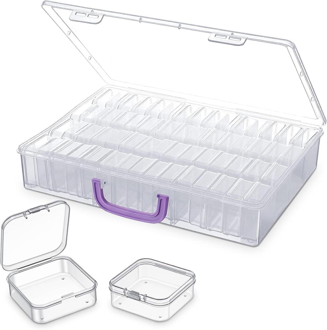 Kifmurase Bead Organizer Box, 60PCS Small Clear Plastic Bead Storage, Mini Craft Storage Containers Boxes with Hinged Lid, Stackable Art Storages Case for DIY Jewelry Small Parts Crafts Seeds