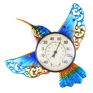 Thermometer Indoor Outdoor Patio Weather Thermometer Wall Hummingbird No Battery Required Hanging Decor Hygrometer (Blue)