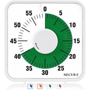 Secura 7.5 Inch Visual Timer, 60 Minute Oversize Visual Countdown Timer for Kids and Adults, Durable Mechanical Time Management Tool (Green)
