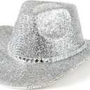 Men & Women Cowboy Hat Western Style Glitter Cosplay Party Costume Hats (Medium, Silver)