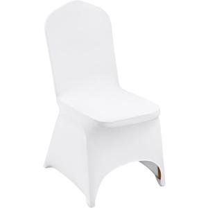 100 White Washable and Removable Universal Wedding Banquet Chair Covers with Polyester Spandex Elastic Sliding Arc Design Chair Covers