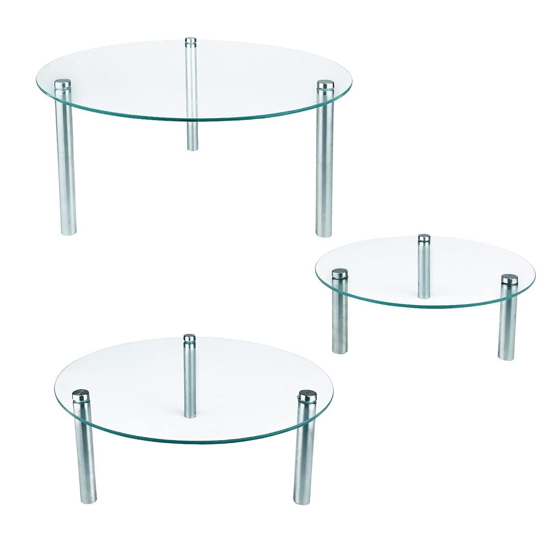 3 Pcs Round Tempered Glass Cake Stands Set 8 10 13 Inch Cupcake Display Stand Plate for Dessert Table Serving Platter