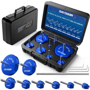 DAYDOOR 8-Piece PVC Pipe Reamer Kit with 1/2", 3/4", 1", 1-1/4", 1-1/2", 2", 3", 4" Heads, 4-Sided Carbide Aluminum Reamer Tool, Plumbing Tools for Schedule 40 PVC, CPVC or ABS