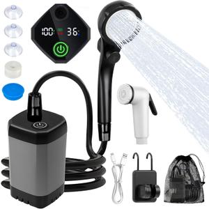 Fohil Portable Shower for Camping, 6000mAh Rechargeable Portable Outdoor Shower with Digital Display, IPX7 Waterproof Outdoor Camp Pump for Camping, Beach, Hiking, Travelling, Pet Cleaning