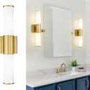 Bathroom Light Fixtures, 1-Light Vanity Lights for Mirror with Milk Glass Shade, Brushed Gold Wall Sconces Up and Down Wall Lamp for Bathroom Bedroom Hallway, VL834-BG-ML