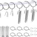 Swpeet 120Pcs Silver 1.18Inch - 30mm Metal Drapery Curtain Rings Curtain Hanging Rings and Stainless Steel 4 Prongs Pinch Pleat Hook with Drapery Curtain Pin-on Hooks Pins for 19mm-25mm Curtain Rods