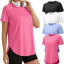 4 Pack Women's Workout Shirts Quick Dry Athletic Tops Short Sleeve Loose Gym Yoga Running Tee Curved Hem Side Split