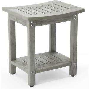 LUE BONA HDPS Shower Bench Seat, Shower Stool for Inside Shower Waterproof, Bath Spa Shower Foot Stool for Shaving Legs with Storage Shelf, Weather Resistant/Non-Slip/Indoor or Outdoor Use, Gray (Grey)