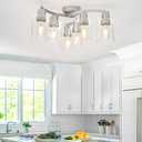 WILON 6-Light Large Brushed Nickel Semi Flush Mount Ceiling Light Fixture, Modern Light Fixtures Ceiling Mount with Clear Glass Shade, Industrial Ceiling Lamp for Dining Room Kitchen Living Room