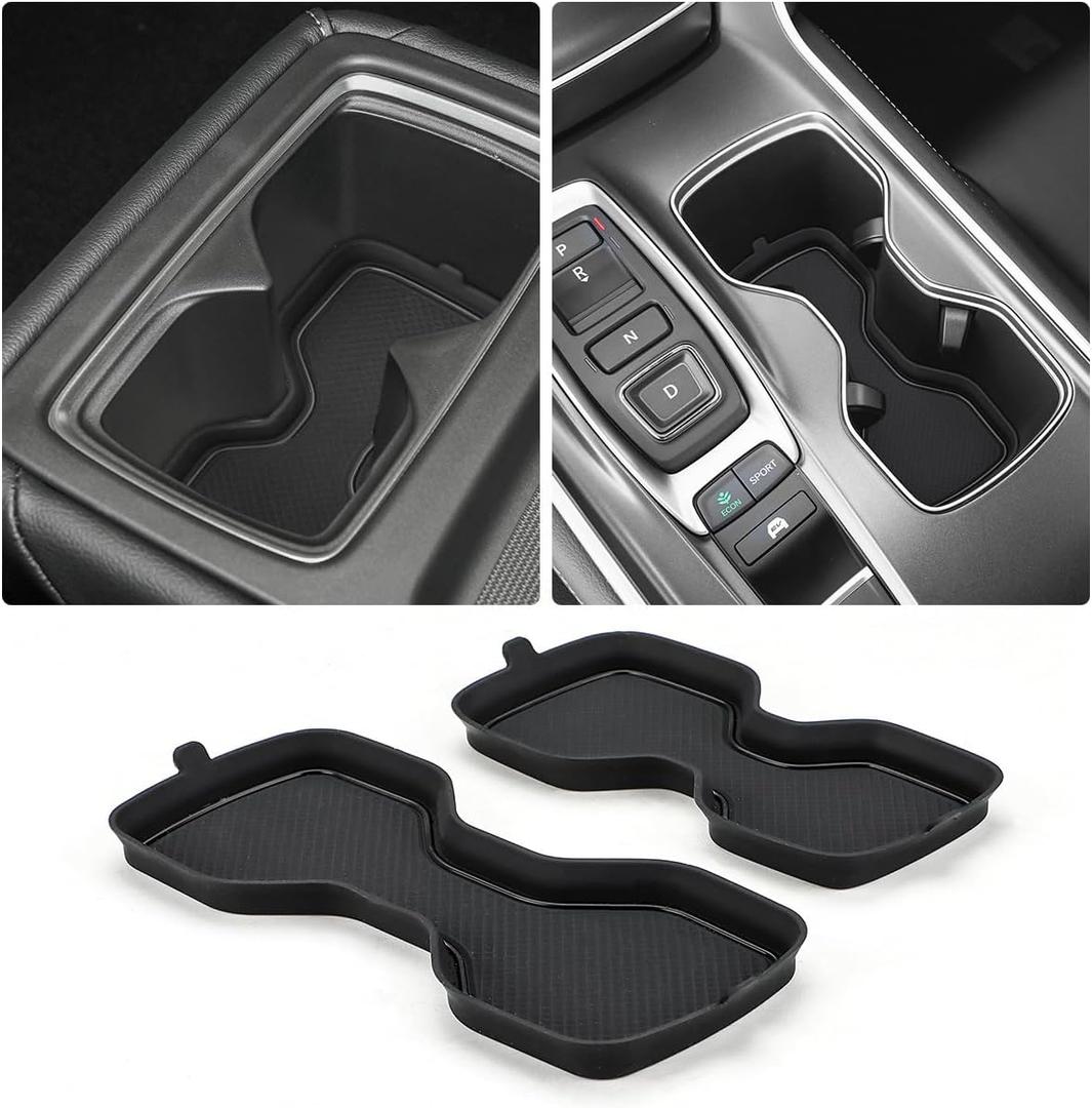 Auovo Cup Holder Inserts Coaster Compatible with Honda Accord 2018 2019 2020 2021 2022 Silicone Cup Mat Pad Car Interior Decoration (2-Pcs Kit, Black)