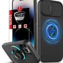 for iPhone 14 Pro Max Case Magnetic Compatible with MagSafe Wireless Charging,with 2 Screen Protectors,Built-in Kickstand Ring+Camera Cover Anti-Scratch Shockproof Heavy Duty Protection Black