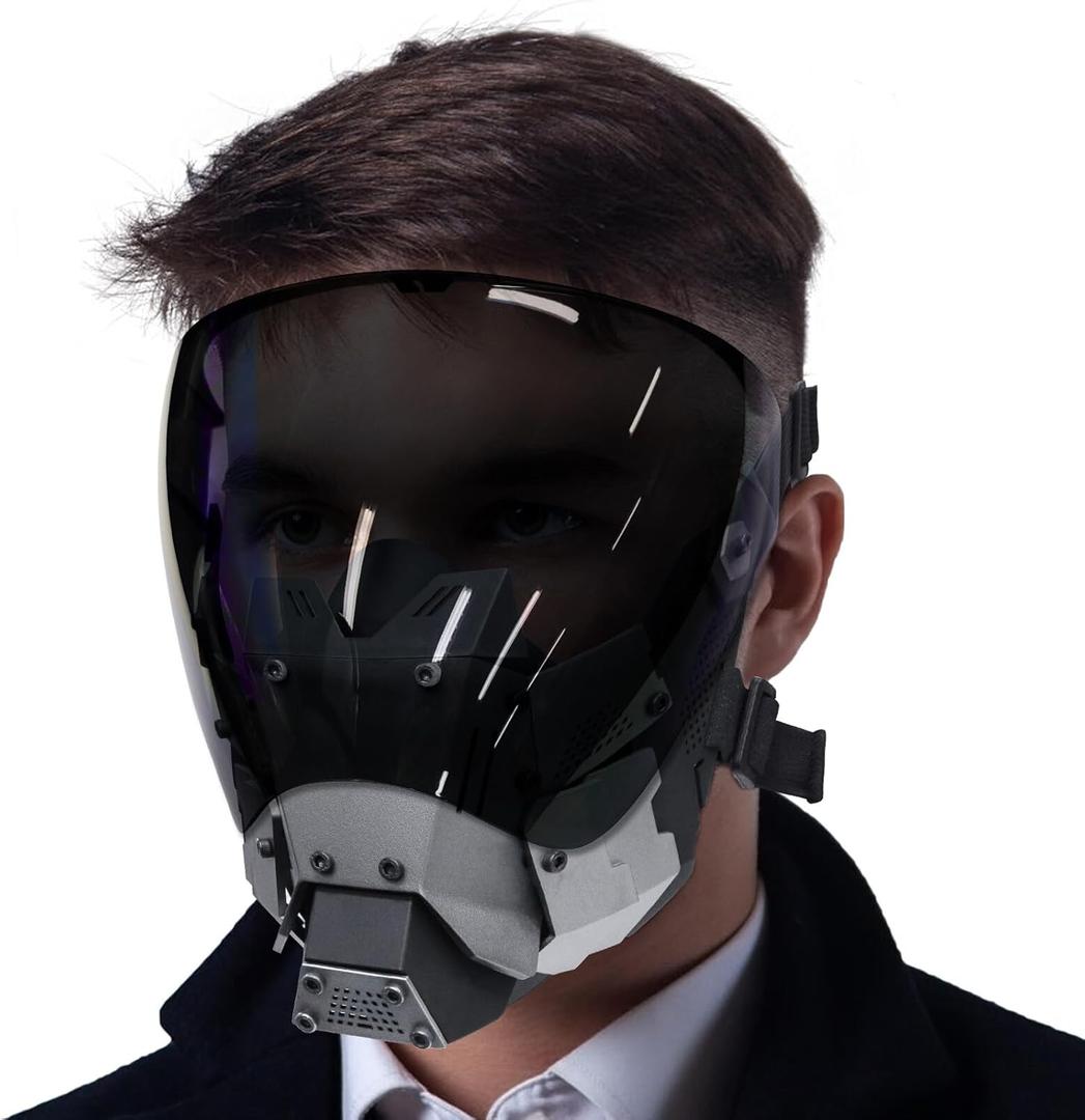 AOUTACC Punk Airsoft Mask, Punk Gothic Costume Mask for Men, Anti-Fog Detachable Half Face Mask, Futuristic Mask for Halloween Party Cosplay Techwear Music Festival Accessories