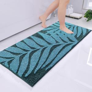 Teal Bathroom Rugs 24x47, Leaf Bath Mats, Non-Slip Washable Bathroom Runner, Plush Fluffy Soft Absorbent Microfiber Bath Rug, Long Rugs for Sink Basin Bathtub Shower Bedroom Floor (2' x 3'11" (Rectangular))